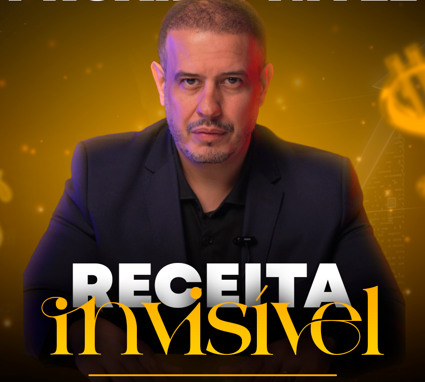 Arte oficial do Receita Invisível com retrato de Fábio Barboni em composição dourada